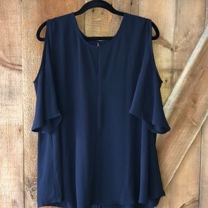 NAVY blouse with peekaboo shoulder plus size